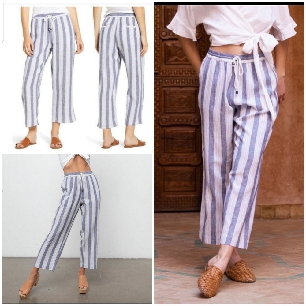 Rails Blend Agnes Cannes Stripe, Color White/Blue Capri Pants,Size L